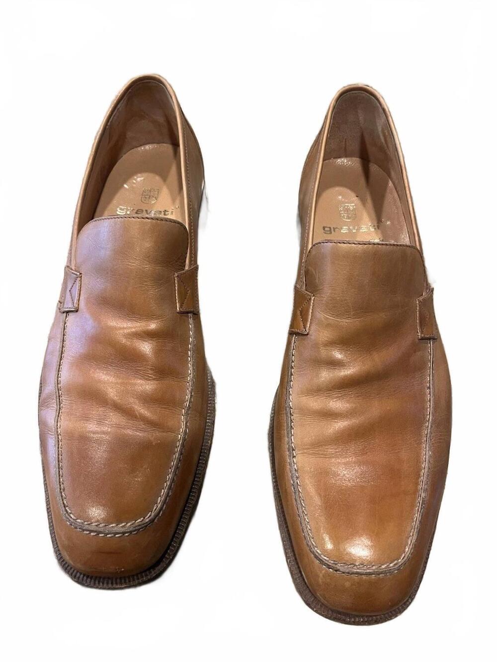 NEW GRAVATI men's leather slip on loafers in brown